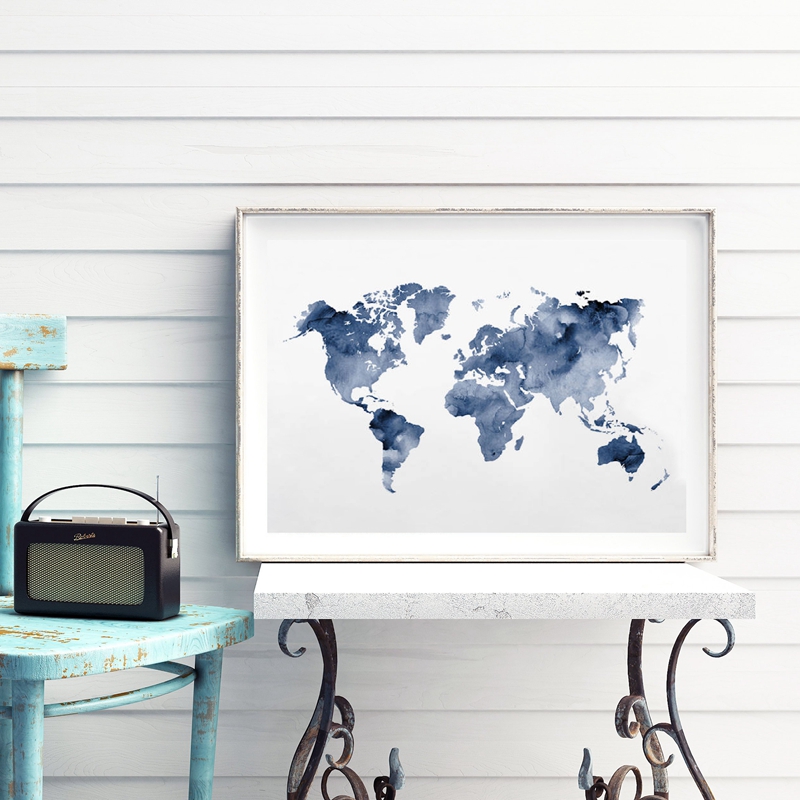Custom Star Map - Mapa del mundo azul impreso, póster