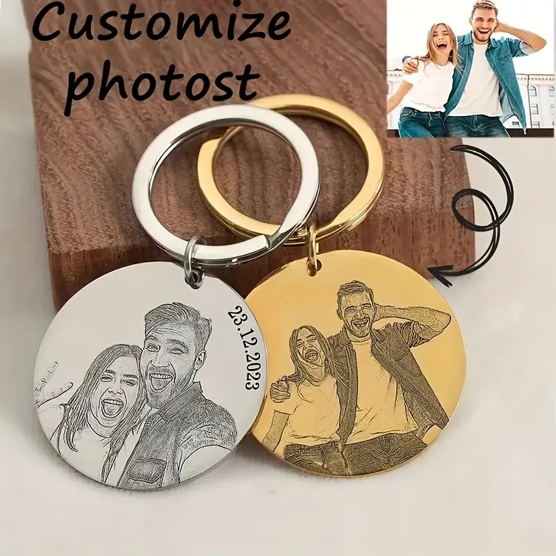 Initial Ring Custom - Llavero con retrato grabado personalizado, llavero